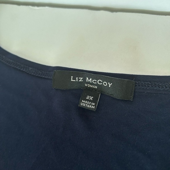 NWOT Liz Mcoy Navy Knit Top With Chiffon Floral Tie and Short Sleeves - Picture 10 of 11